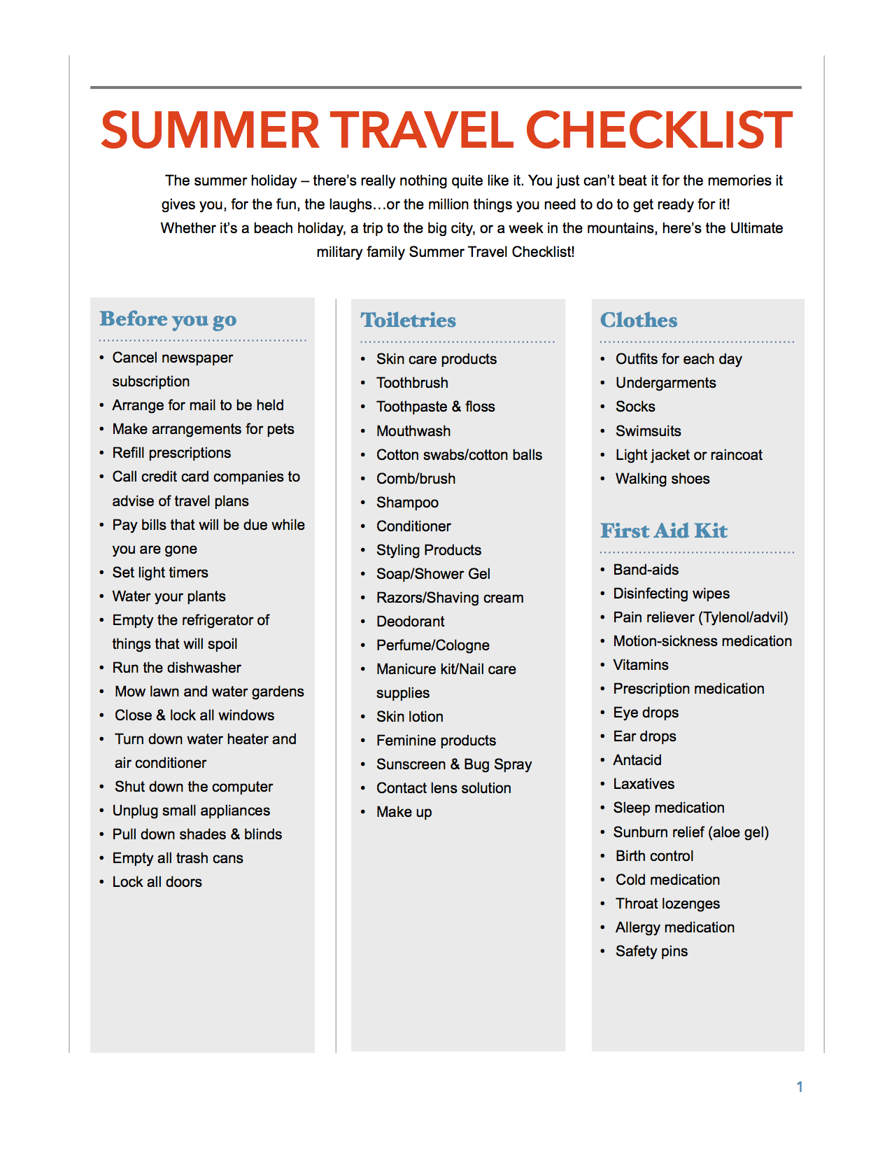 Summer Travel Checklist - Canadian Military Family Magazine